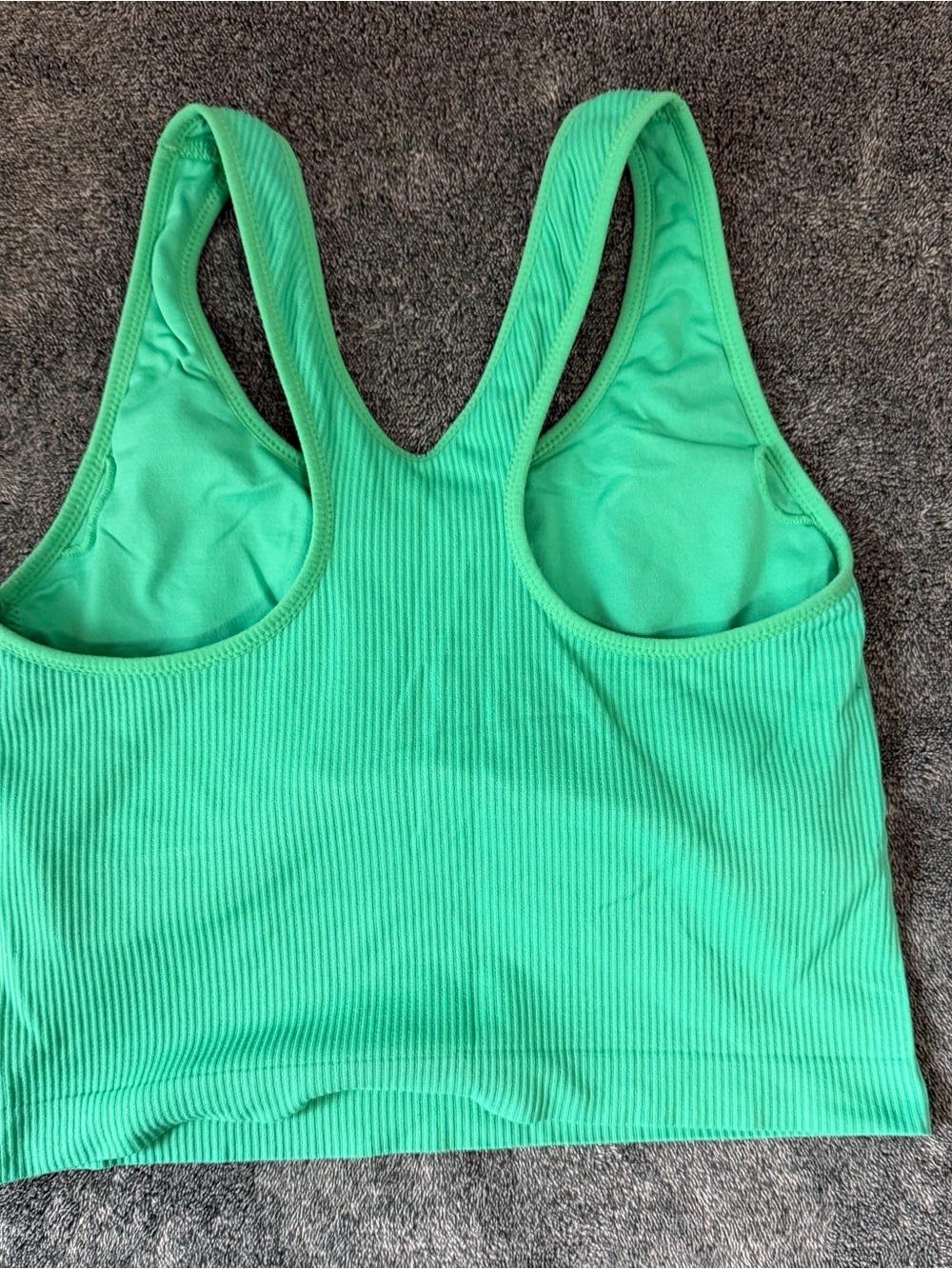 Green Ribbed Racerback Crop Top with Built in Bra